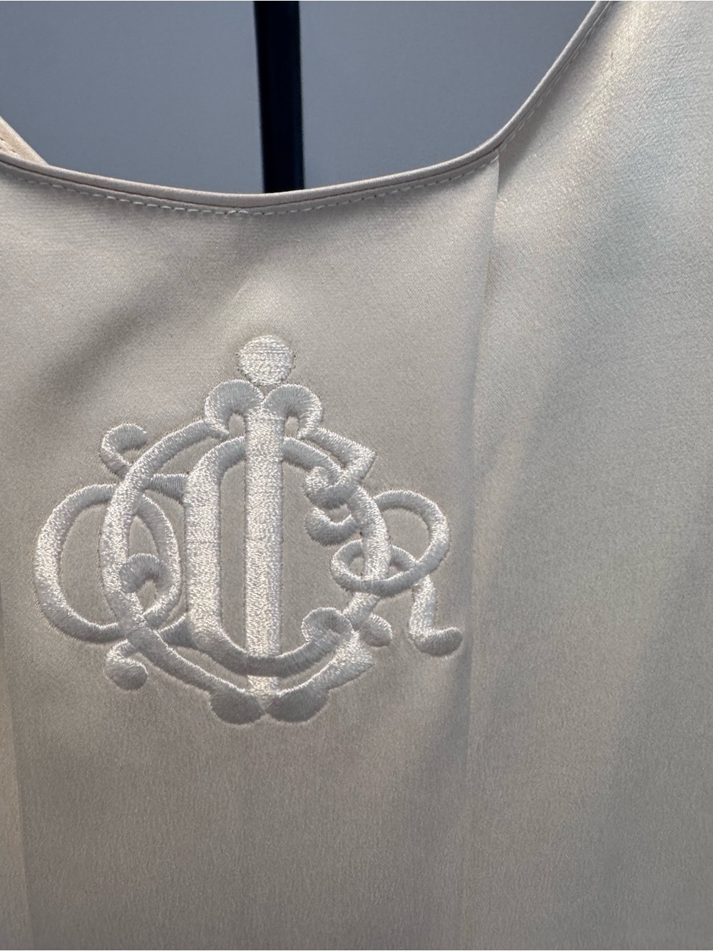 Dior Cream Silk-Feel Long Sleeve Blouse with Embroidered Monogram - Picture 2 of 5